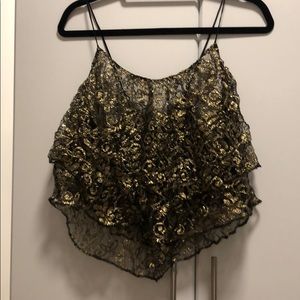 Layered gold + black lace top